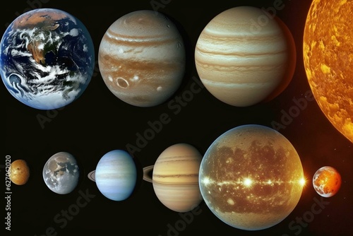 NASA provided image of our solar system planets aligned in isolation. Generative AI