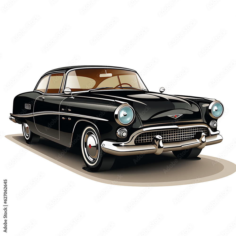 classic black American vintage retro car isolated in white background
