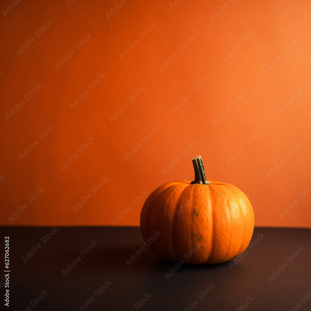 A vibrant orange pumpkin resting on a rustic table Generative Ai A vibrant orange pumpkin resting on a rustic table Generative Ai
