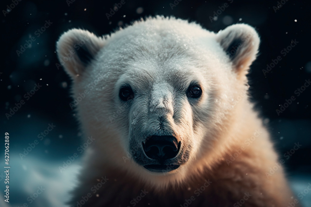 Fototapeta premium White bear cub under the snow. Generative AI