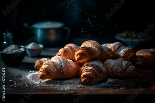 Croissants on the kitchen table. Generative AI