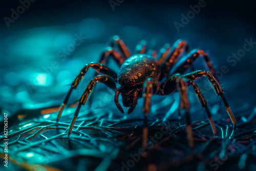 Cyber spider on a microchip. Generative AI © ARAMYAN
