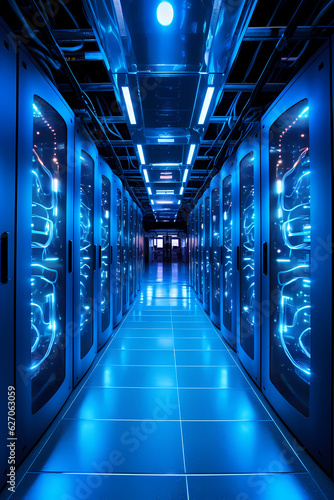 A futuristic server room, where state-of-the-art anti-virus algorithms are stored and processed.
