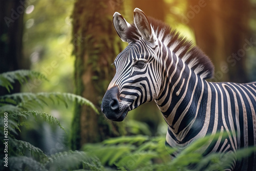 Portrait of zebra in forest