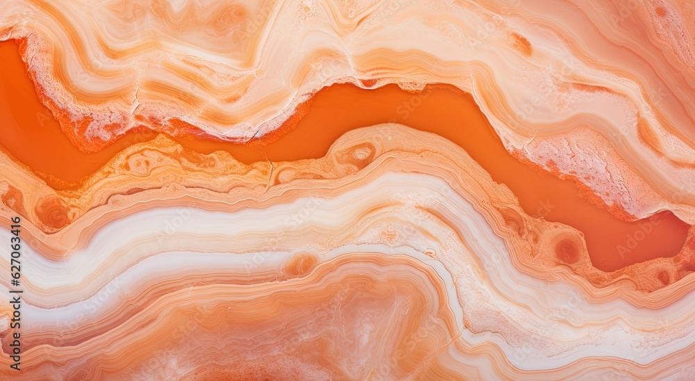 Generative AI, natural volcanic agate stones close-up light orange, apricot crush and golden texture. Wallpaper background, quartz marble, decorative rock pattern..