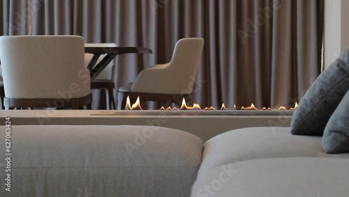 Burning eco bio ethanol fireplace in the living room
