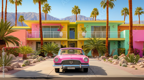 colorful Palm Springs 1950s apartment complex photo