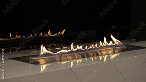 Burning eco bio fireplace close-up