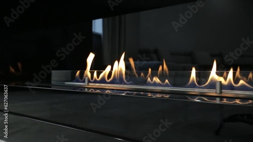 Burning eco bio ethanol fireplace built into furniture