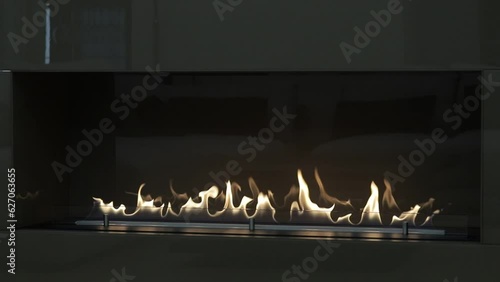 Burning eco bio ethanol fireplace built into furniture