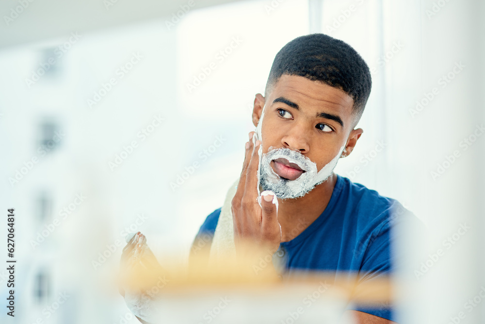 Φωτογραφία Morning, mirror and shaving with man in bathroom for grooming, hair removal and cleaning