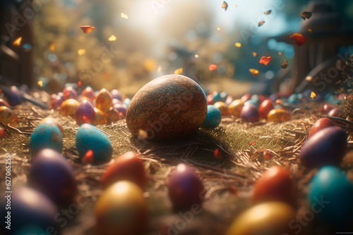 Multicolored Easter eggs. Generative AI