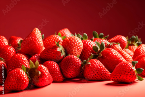 Fresh strawberries on a pink background. Generative AI