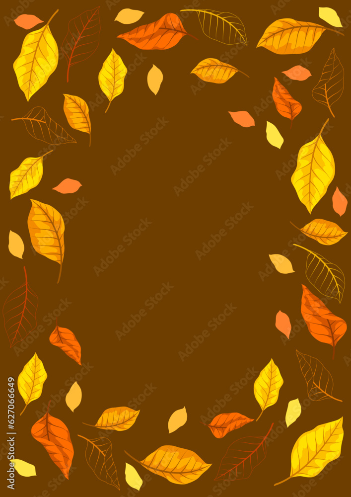 Frame with autumn leaves. Illustration with various foliage.