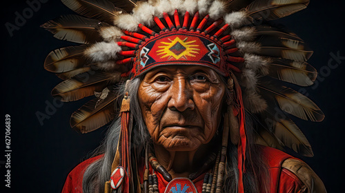 Portrait  of North America native chief, AI Generative photo