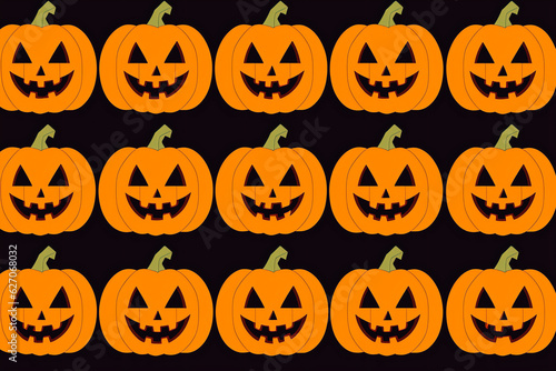 Halloween seamless pattern with pumpkins on black background. Generative AI.