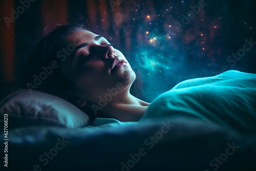 A young girl is dreaming. Generative AI