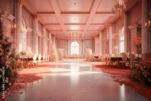 Pink wedding hall. Generative AI