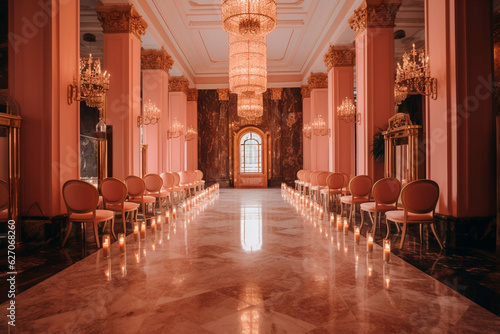 Pink wedding hall. Generative AI