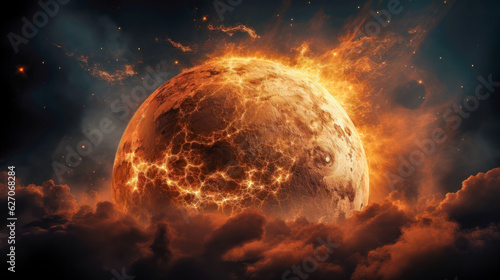 Horrible image Planet Explosion in Space Dramatic Image of a Planet Blowing Up in Space like sun AI Generative