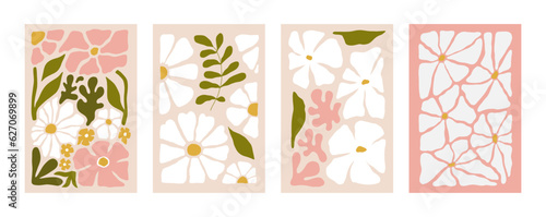 Abstract floral posters. Modern trendy Matisse minimal style. Hand drawn design for wallpaper, wall decor, print, postcards, covers, templates, banners. Vector isolated illustration
