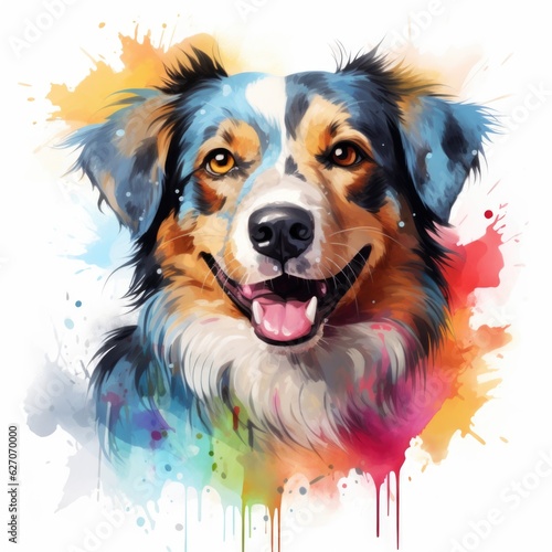 rainbow dog in a watercolor style on a white background.