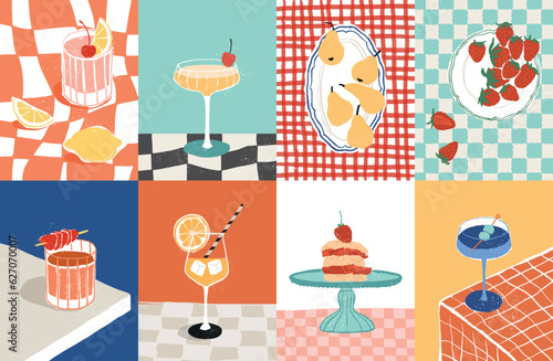Minimalist hand drawn food and drink vector illustration collection Fototapet