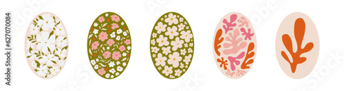Modern floral compositions in oval form. Prints for decoration, posters, t shirt print, social media graphics, wall art. Retro groovy ellipse posters with flowers. Interior abstract painting. 