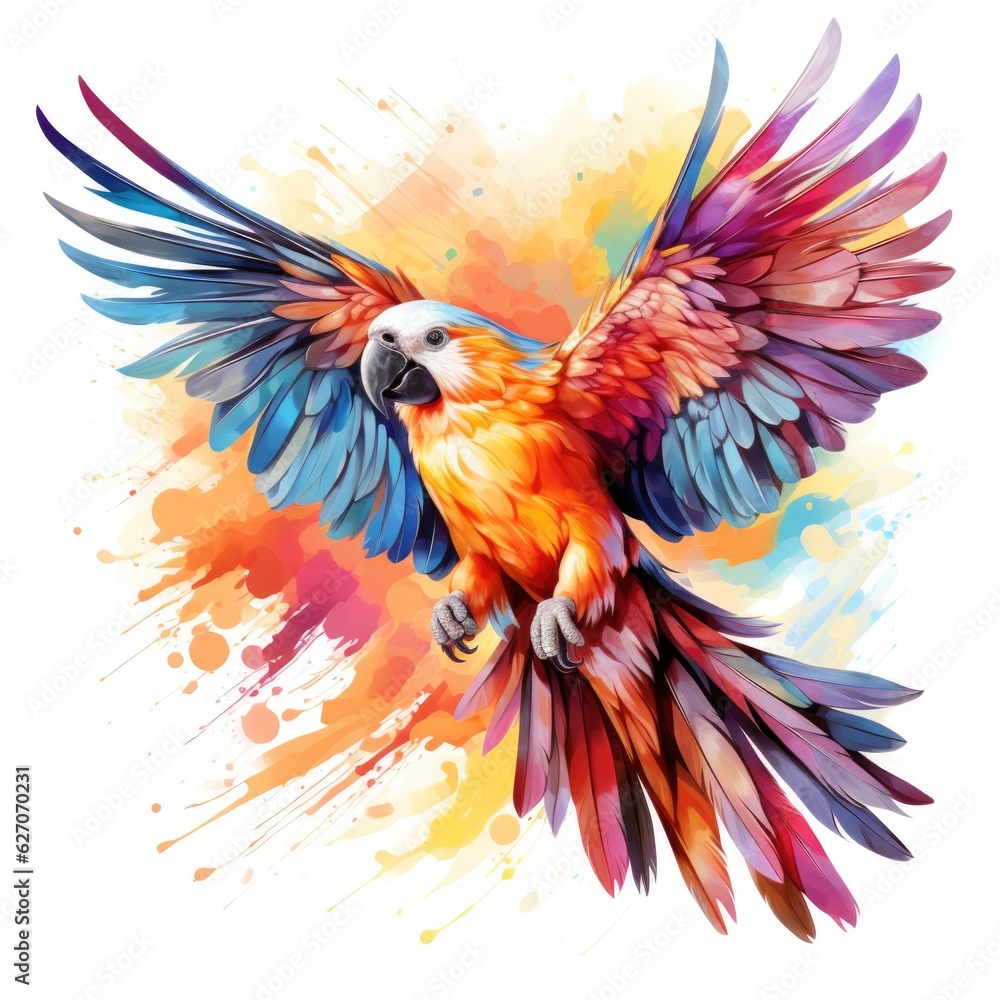 Fototapeta premium rainbow parrot in a watercolor style on a white background. Generative AI