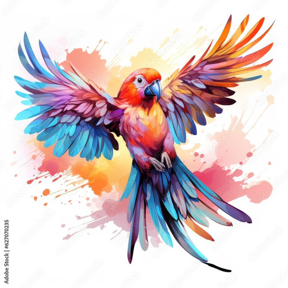 Fototapeta premium rainbow parrot in a watercolor style on a white background. Generative AI