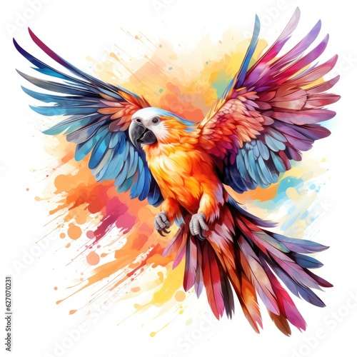 rainbow parrot in a watercolor style on a white background. Generative AI © TETIANA
