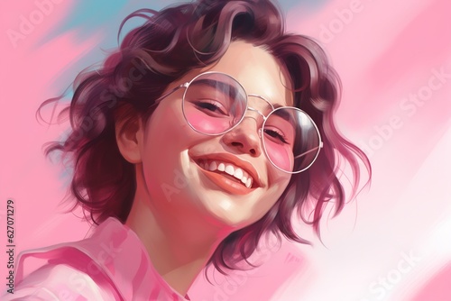 girl in sunglasses on a pink background 