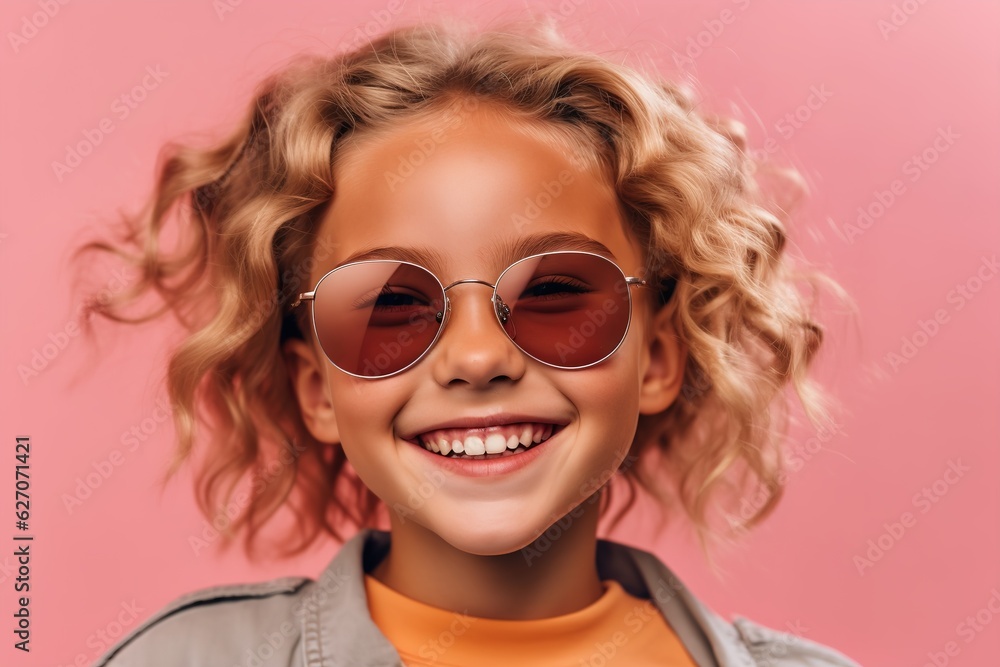smiling pretty girl in sunglasses on a pink background smiling pretty girl in sunglasses on a pink background