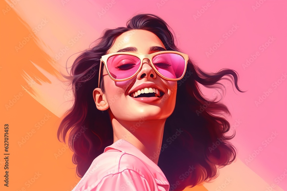 smiling pretty girl in sunglasses on a pink background smiling pretty girl in sunglasses on a pink background