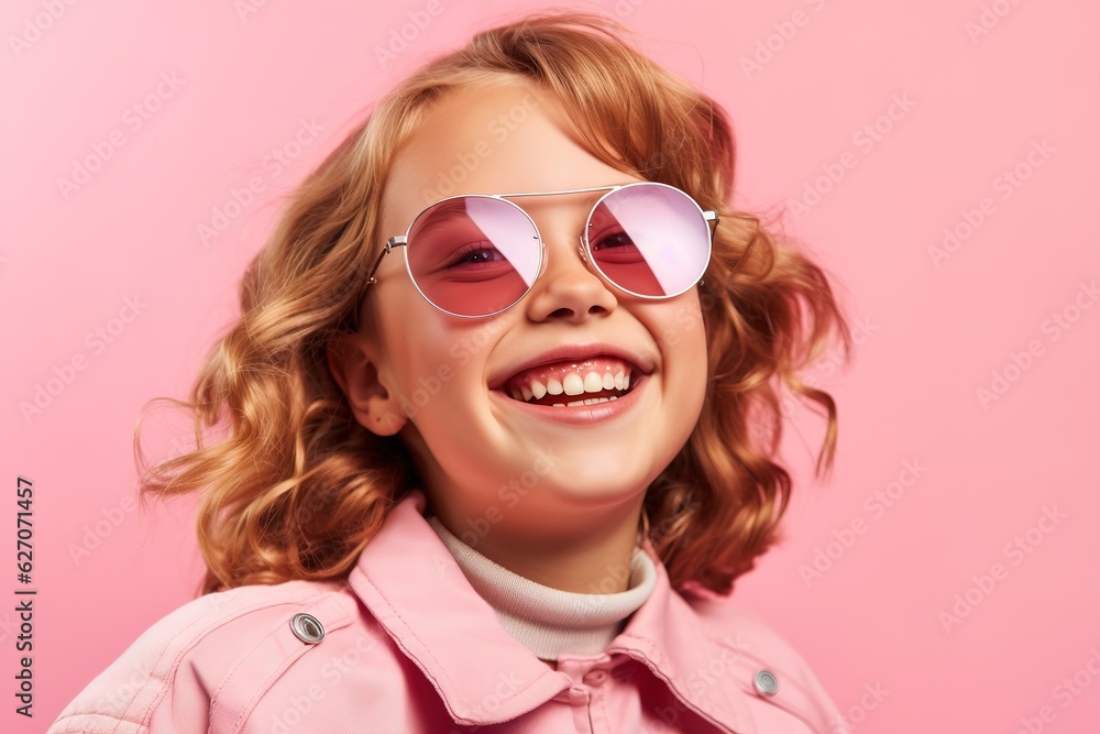 smiling pretty girl in sunglasses on a pink background smiling pretty girl in sunglasses on a pink background