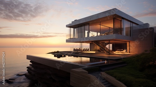  a house on the edge of a cliff overlooking the ocean. generative ai