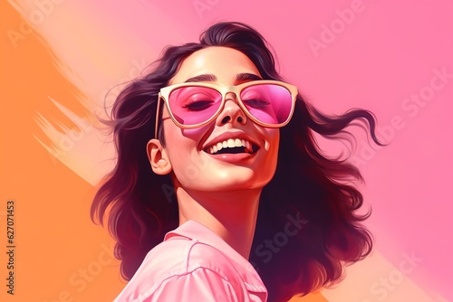 Wallpaper Mural smiling pretty girl in sunglasses on a pink background  Torontodigital.ca