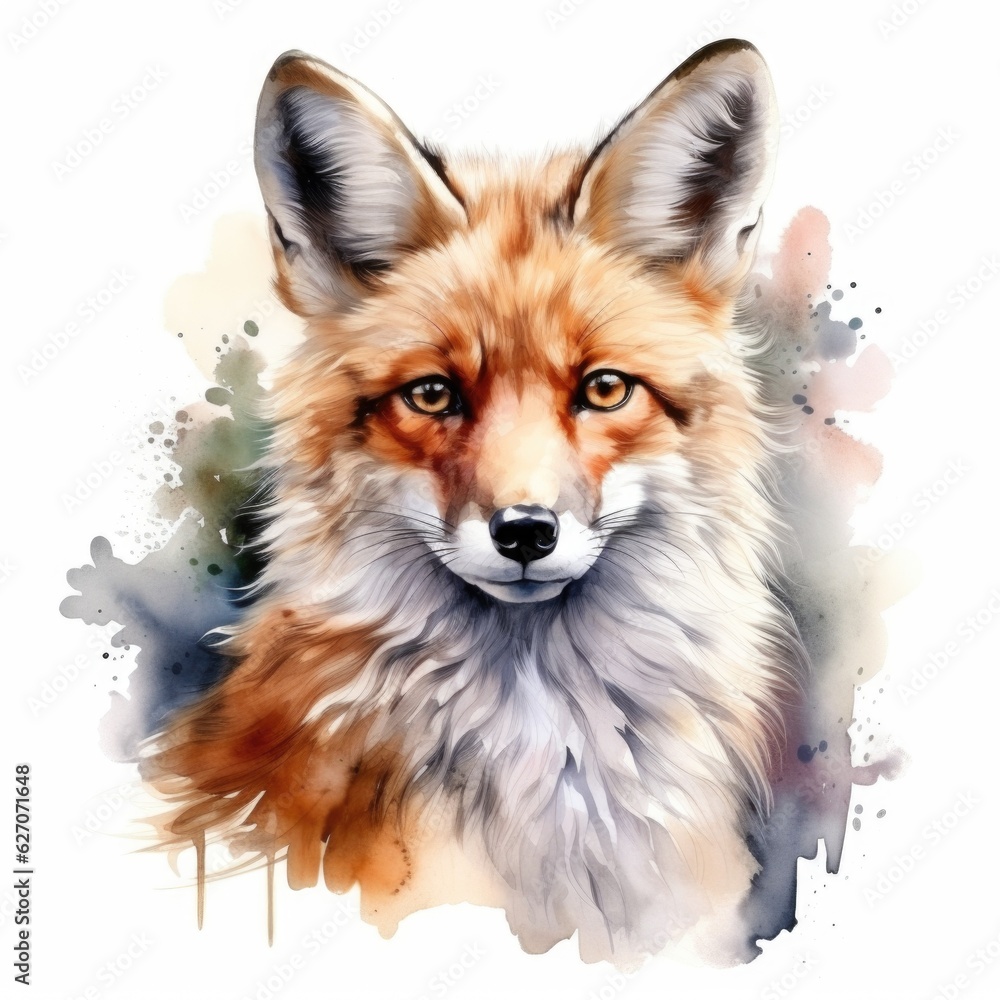 Fototapeta premium fox in a watercolor style on a white background. Generative AI