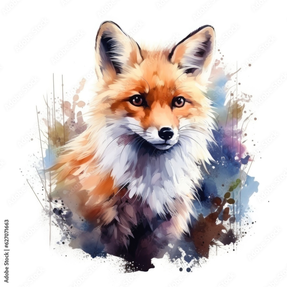 Naklejka premium fox in a watercolor style on a white background. Generative AI