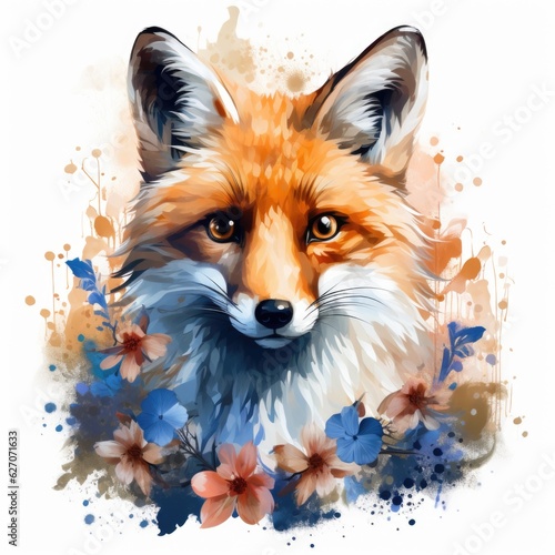 fox in a watercolor style on a white background. Generative AI © TETIANA