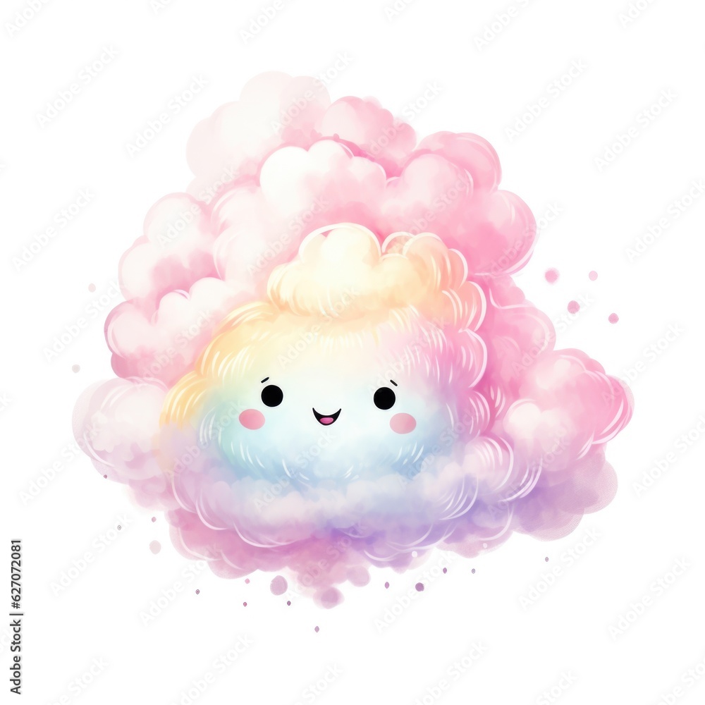 cute watercolor style rainbow cloud isolated on white background, Generative AI
