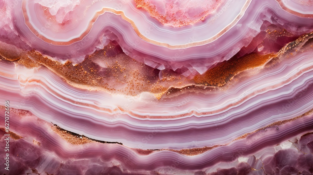 Generative AI, natural volcanic agate stones close-up light pink magenta and golden texture. Wallpaper background, quartz marble, decorative rock pattern. Generative AI, natural volcanic agate stones close-up light pink magenta and golden texture. Wallpaper background, quartz marble, decorative rock pattern.