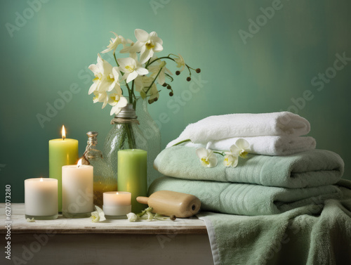 spa still life with candle and towel