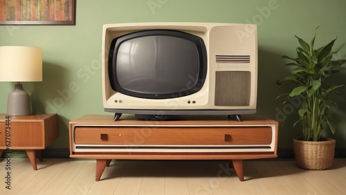 living room interior retro TV classic AI generated