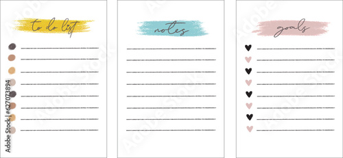 Minimalist planner pages templates. To do list, notes, goals.