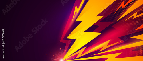 Photo Colorful Lightning Hits The Ground. Power Background Concept.