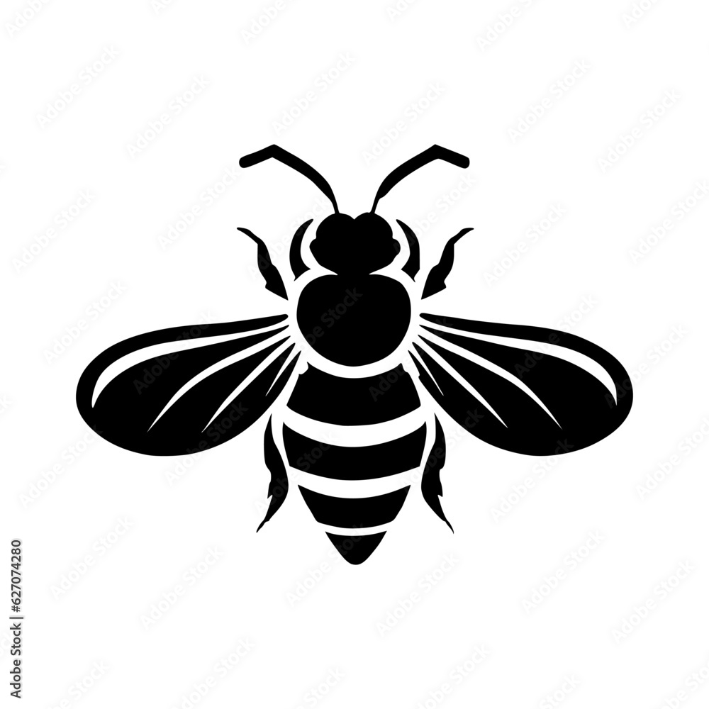 Obraz premium Professional black and white bee logo, suitable for a variety of industries. Minimalistic aesthetic, isolated on a white background. modern and elegant logo Silhouette of a wasp