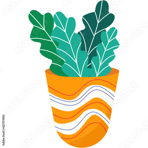 Vector pot with houseplant flat icon illustration