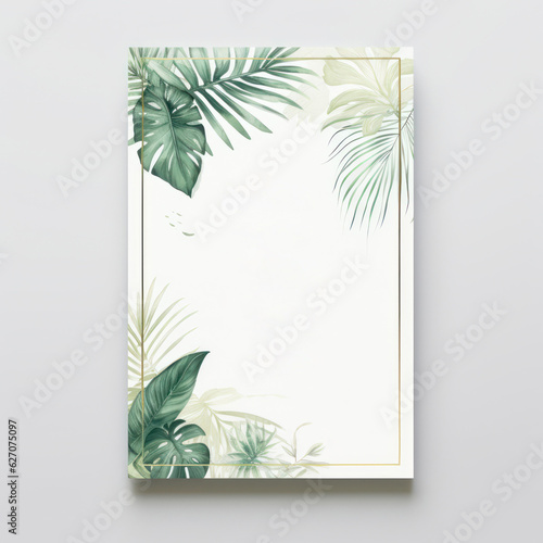 golden frame on a natural green leaf background