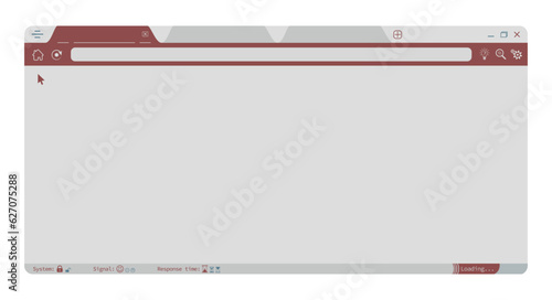 Retro old style internet browser webpage vector with system, signal, response time, loading icons. Web browser with icons illustration. Homepage mockup background illustration. 